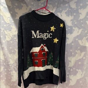 Magic Holiday Sweater with Stars and House Design